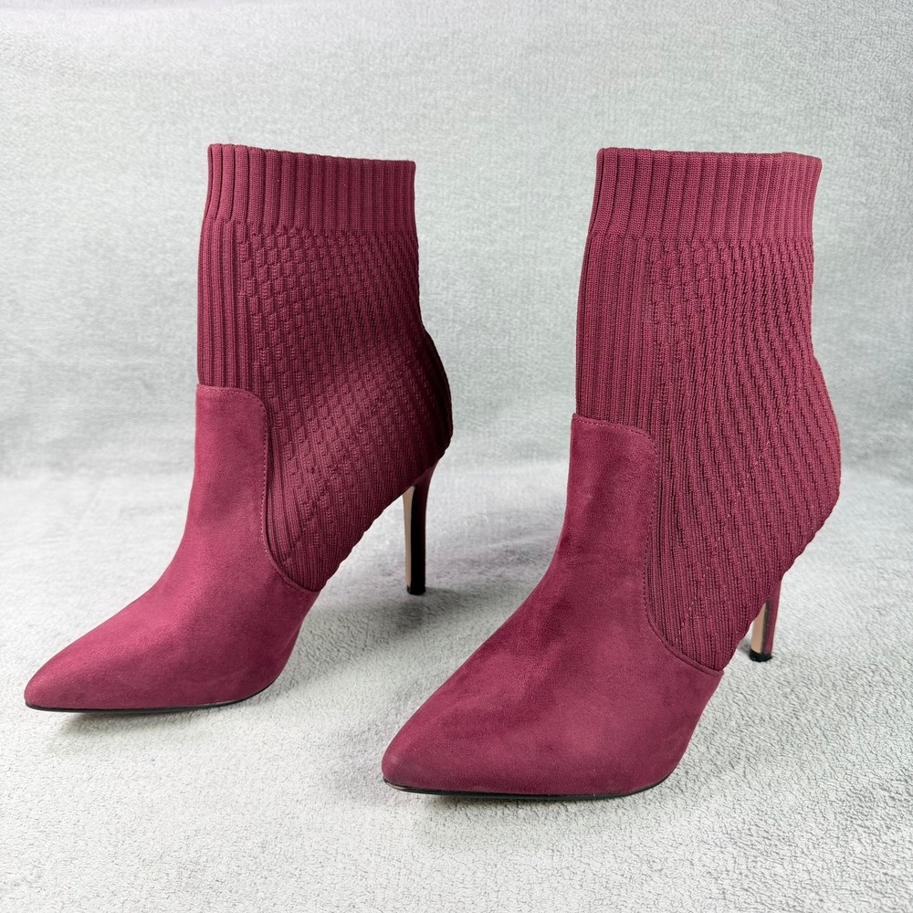 Catherine Malandrino Womens 9 Burgundy Faux Suede Knit Sock Bootie Stiletto Heel